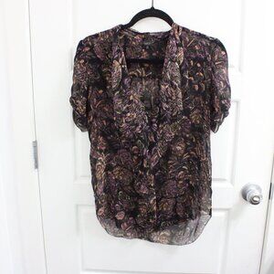 Aritzia Babaton 100% Silk Short Sleeve‎ Sheer Blouse Size XS